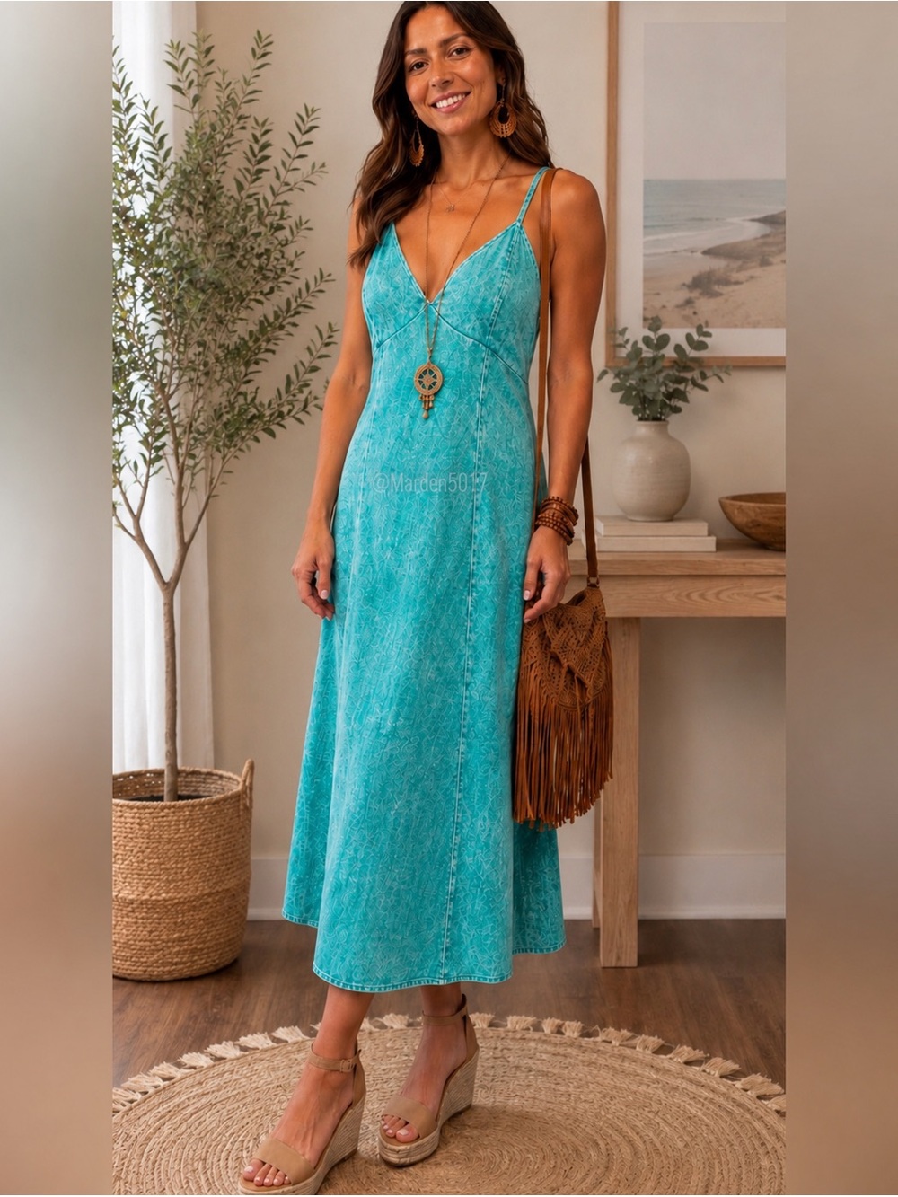 ZENANA TENCEL MINERAL WASHED MAXI DRESS SIZE L